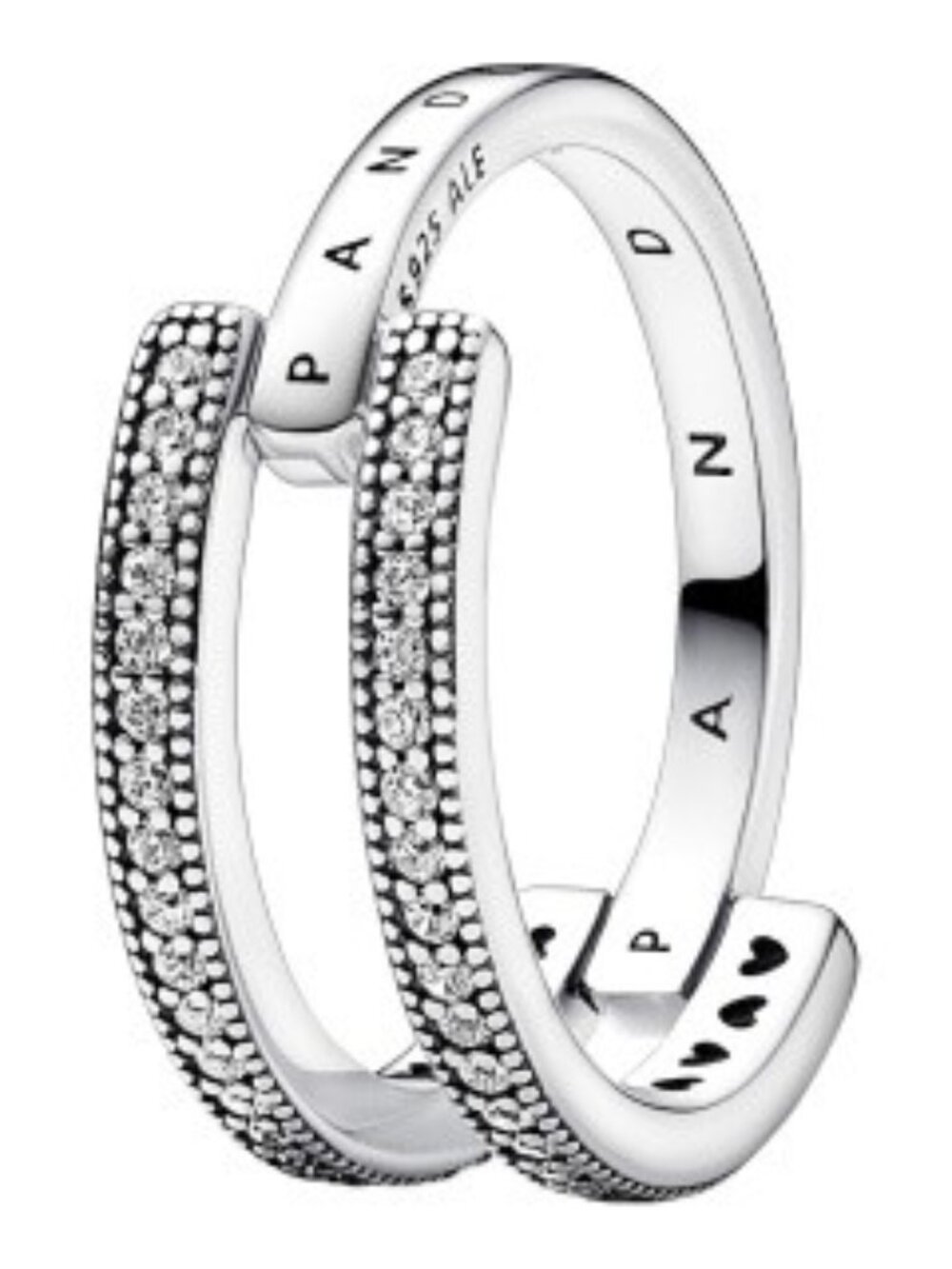 Sterling Silver Signature Logo & Pave Double Band Ring Sz 6.75
